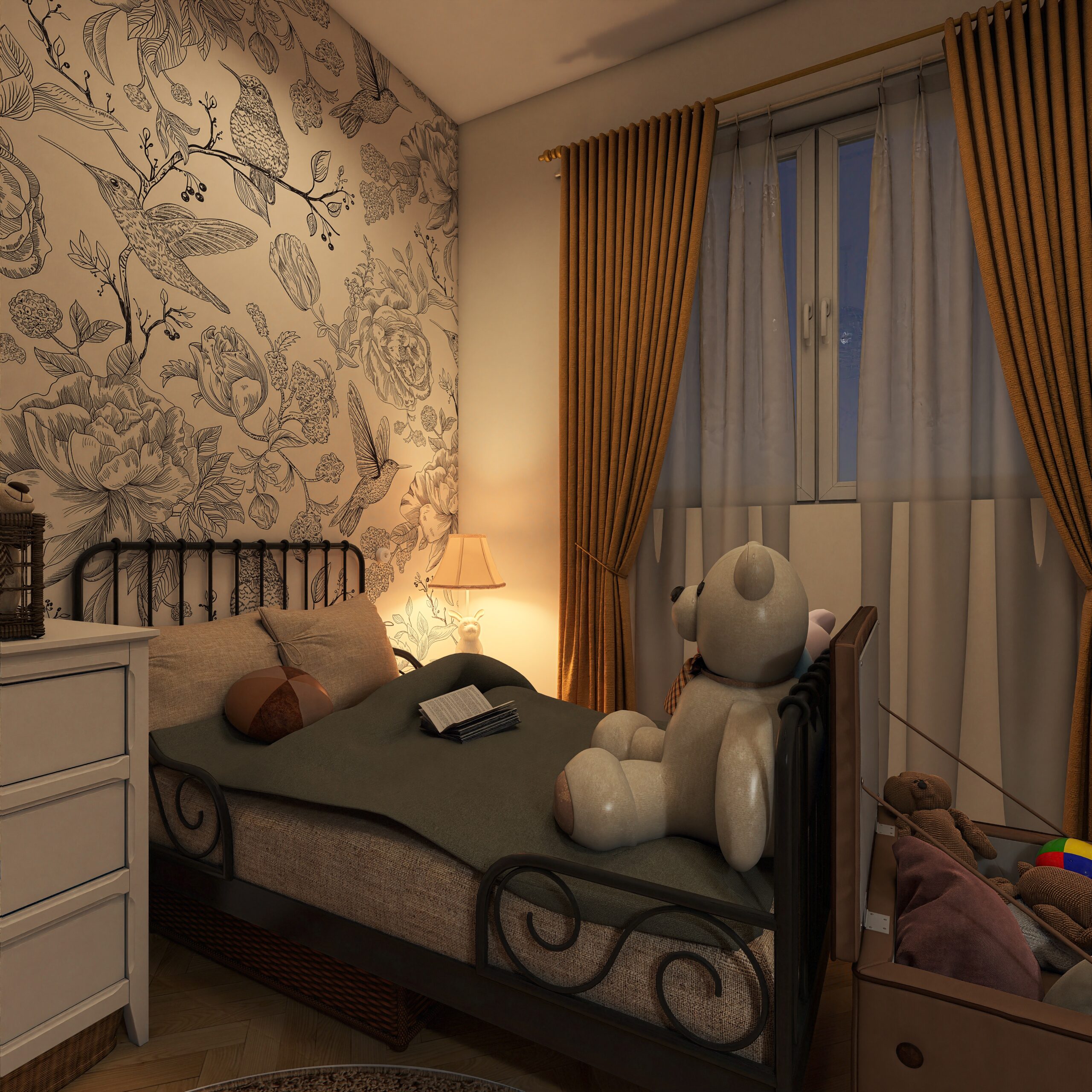 chambre avec papier peint