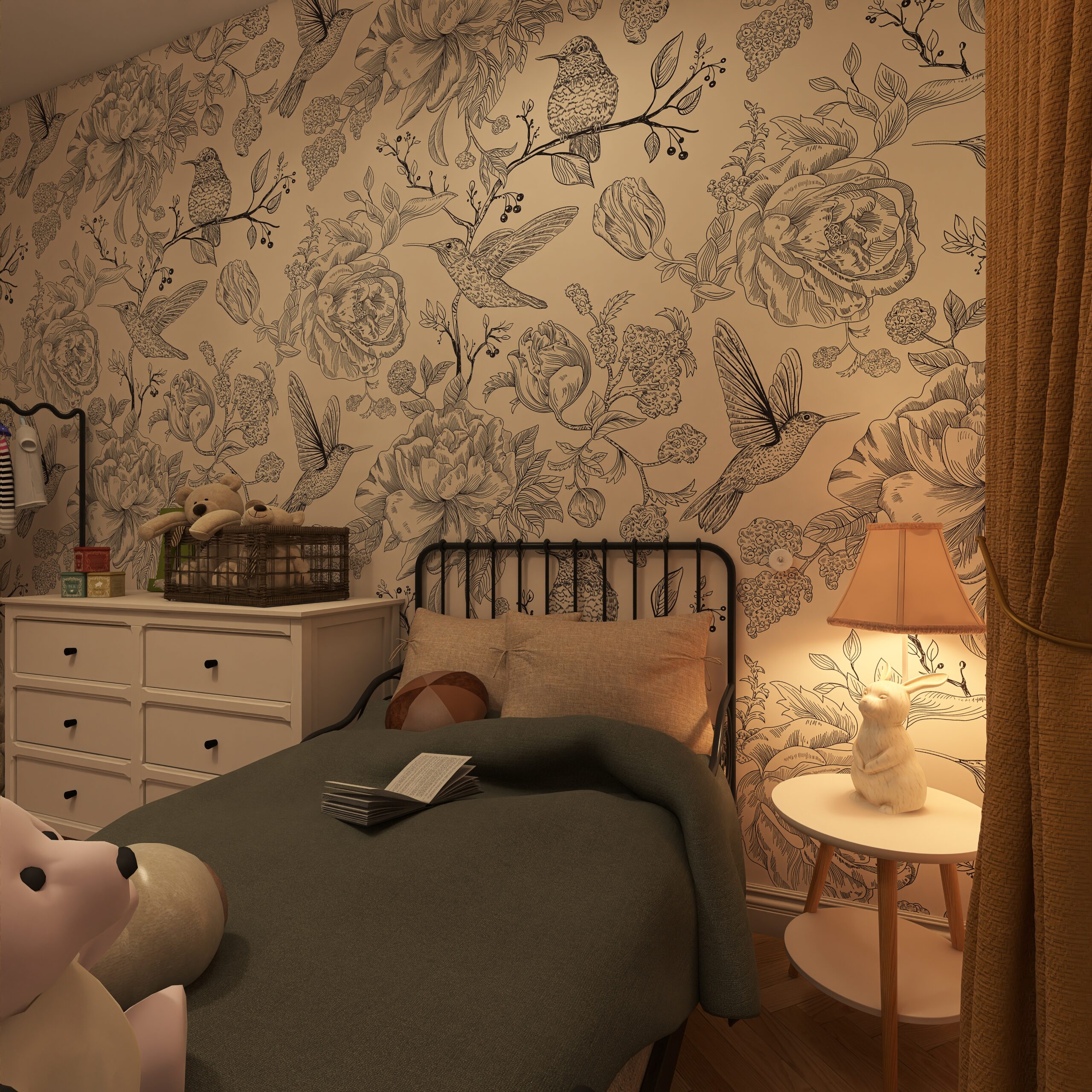 chambre avec papier peint
