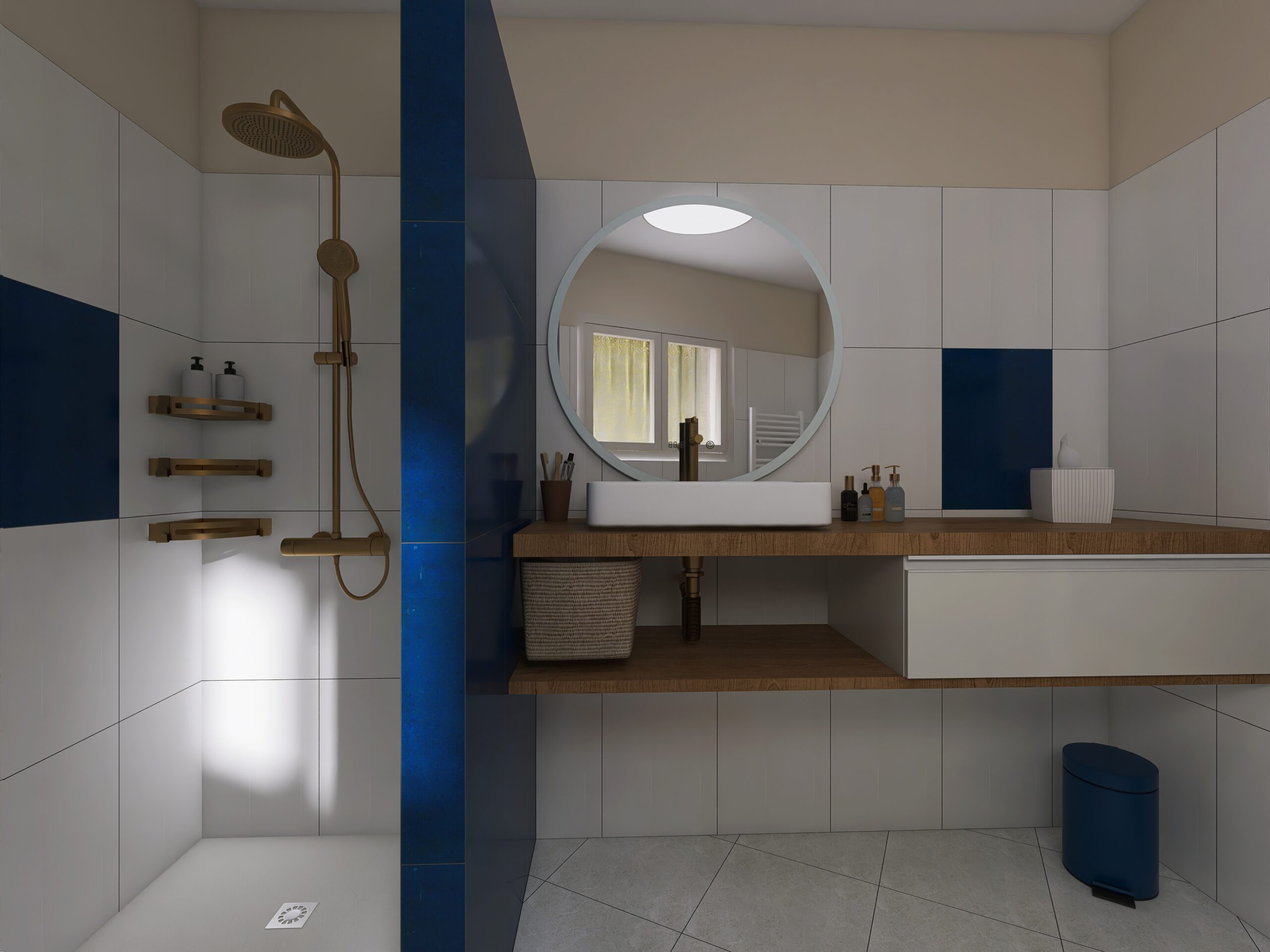 salle de bain blanc et bleu