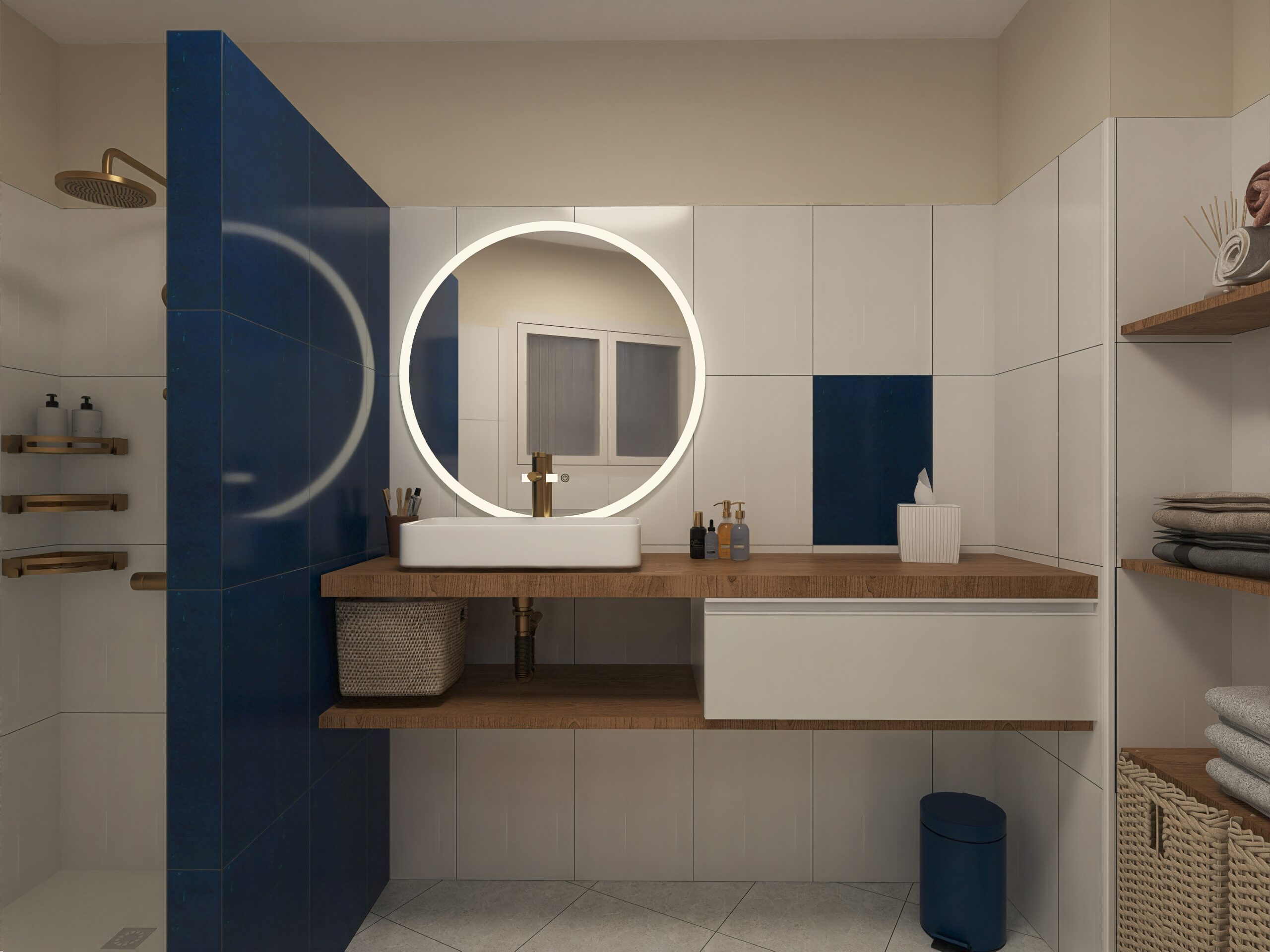 salle de bain blanc et bleu
